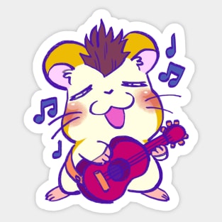 Jingle the wanderer hamster playing a riff on his red guitar Sticker